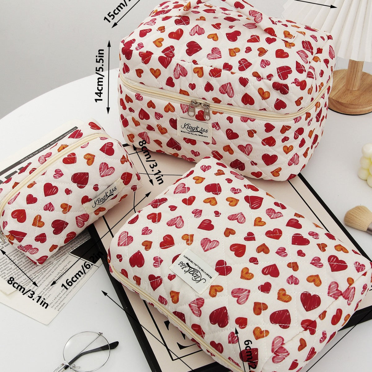 Cloth Liner Good-looking Cute Love Quilted Large Capacity Wash Cosmetic Bags