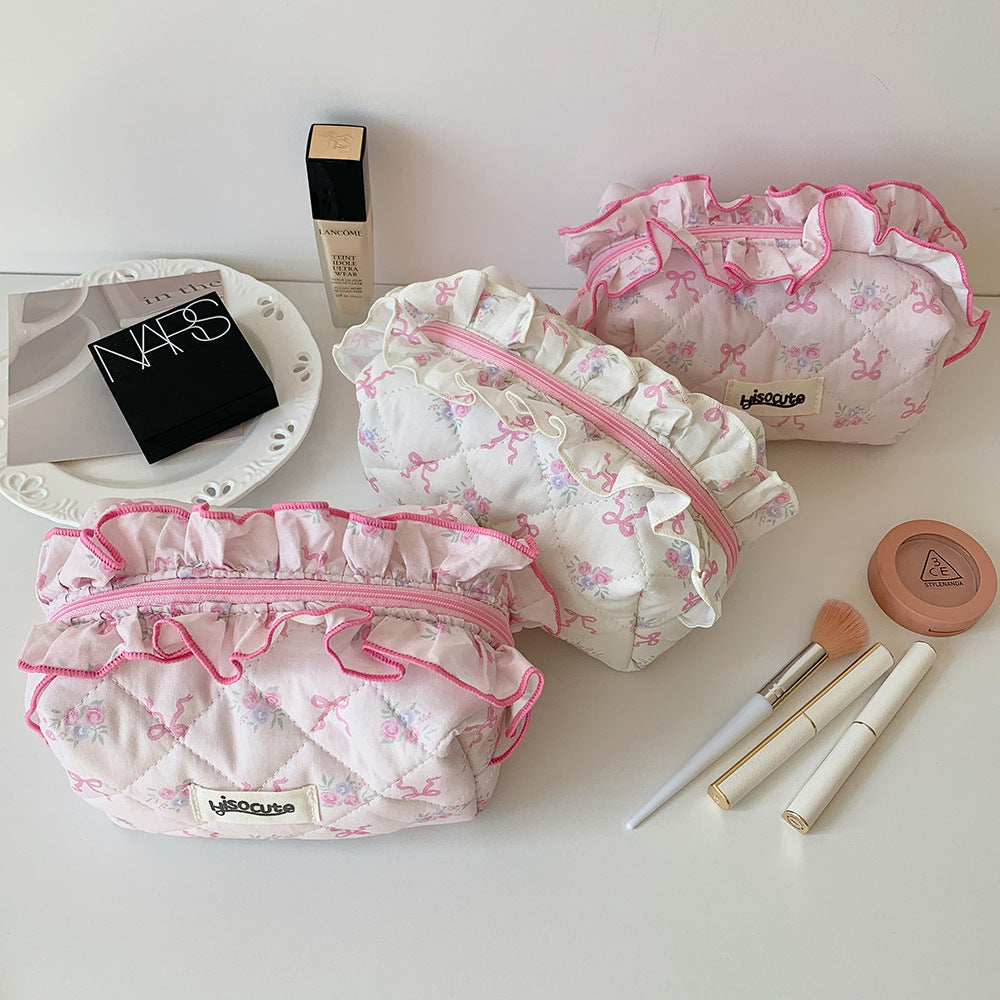 Fabric Lace Korean Style Bow Storage Portable Accommodation Makeup Bag