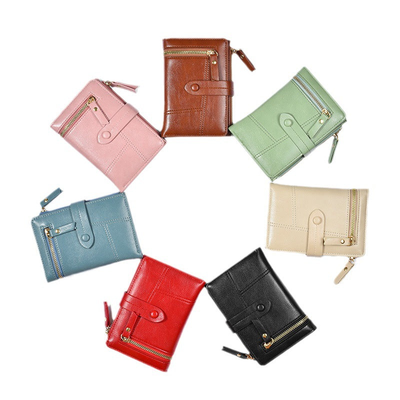 Women's Fashion Short Leather Zipper Folding Coin Purses