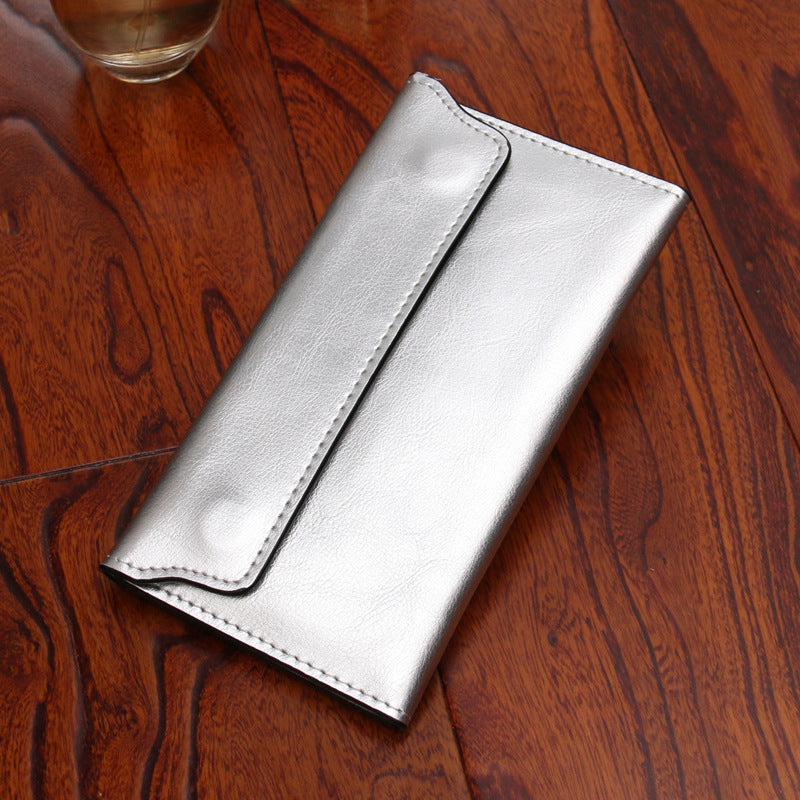 Women's Long Leather Simple Business Cowhide Thin Ladies Wallet
