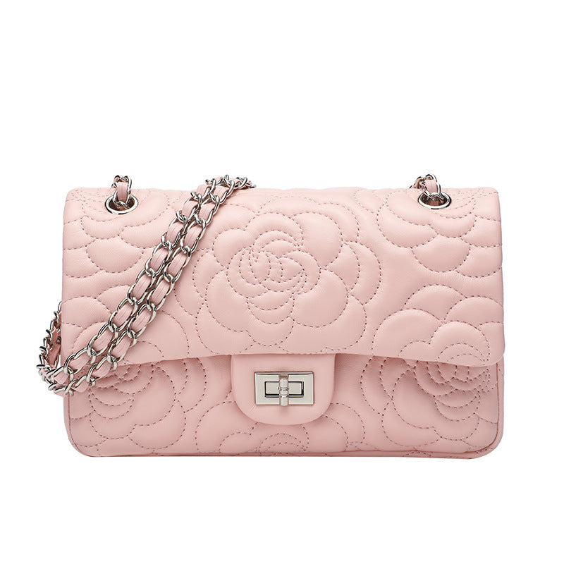 Women's Color Classic Style Chain One Genuine Leather Embroidered Fashion Plaid Bags