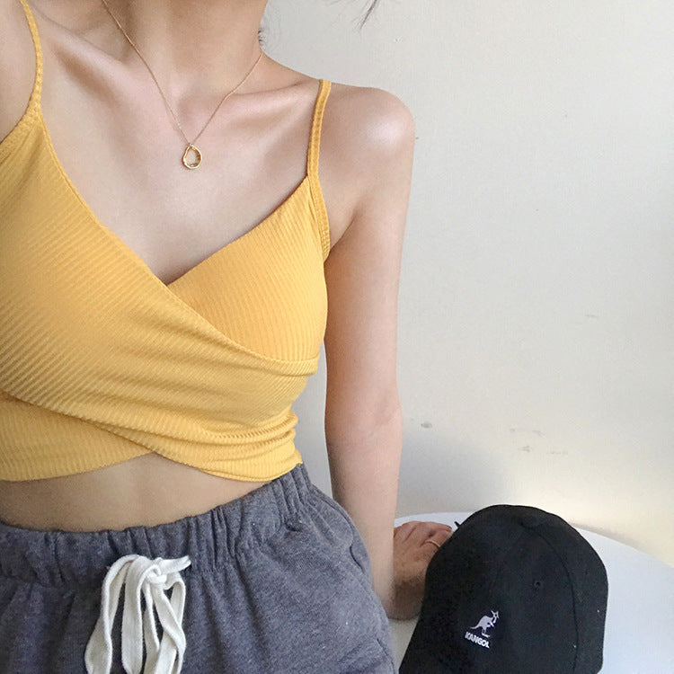 Women's Beautiful Back Wrapped Chest Spaghetti Straps Exercise Tanks Camis
