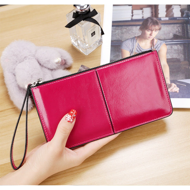 Women's Zipper Hasp Korean Style Large Capacity Oil Wax Leather Ladies Wallet