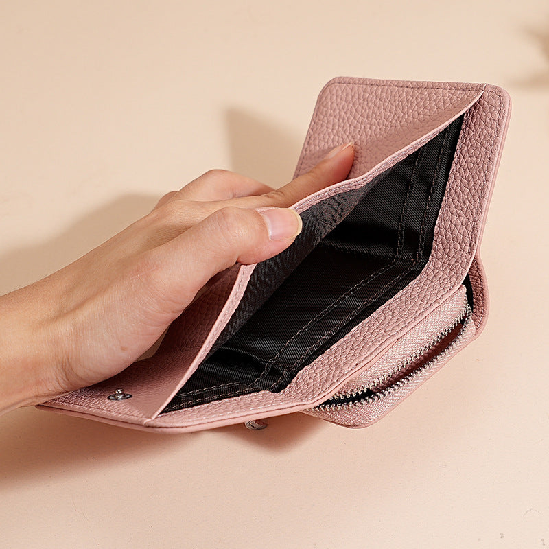 Women's Style Genuine Leather Swiping Multiple Slots Zipper Ladies Wallet