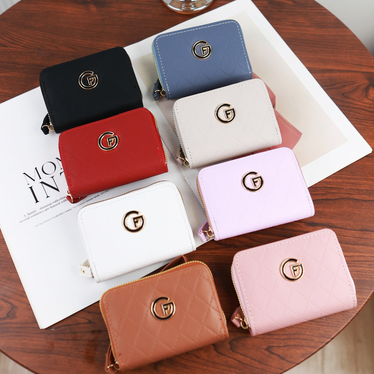 Short Female Rhombus Simple Solid Color Multiple Slots Ladies Wallet