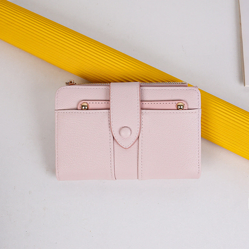Women's Mid-length Solid Color High-grade Large Capacity Two Fold Folding Card Holder