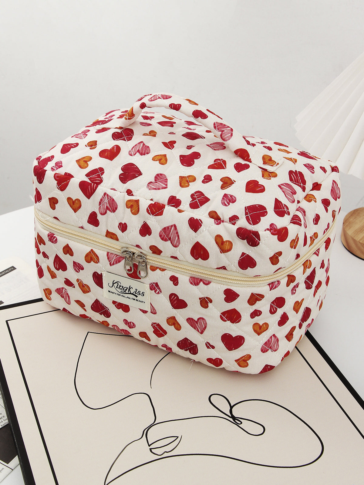 Cloth Liner Good-looking Cute Love Quilted Large Capacity Wash Cosmetic Bags