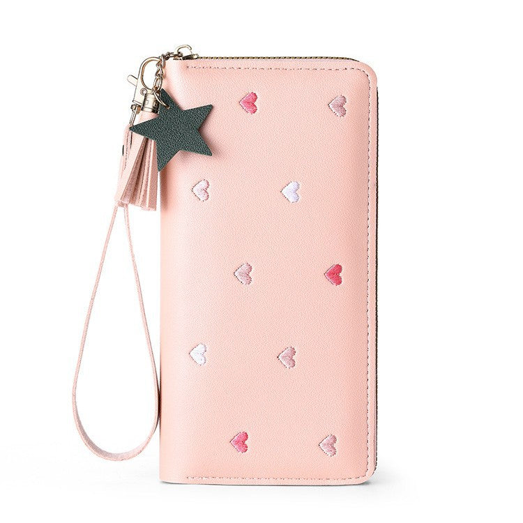 Long Love Korean Style Tassel Embroidered Ladies Wallets