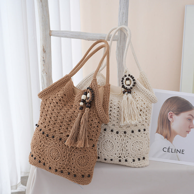 Niche Hit Large Capacity Chinese Knitted Seaside Vacation Style Women's Shoulder Bag