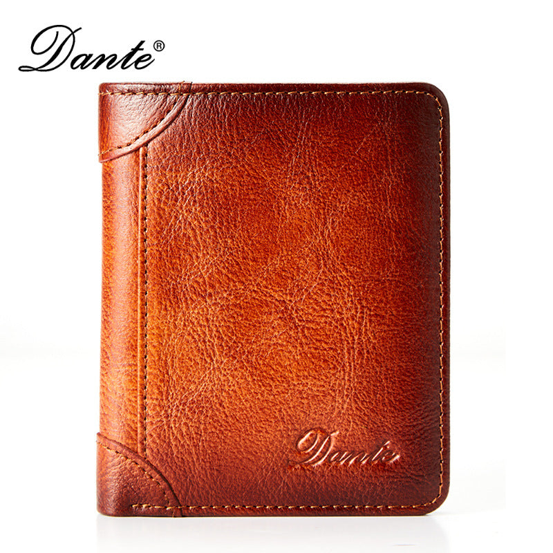 Men's Two-fold Vertical First Layer Cowhide Credit Men's Wallets