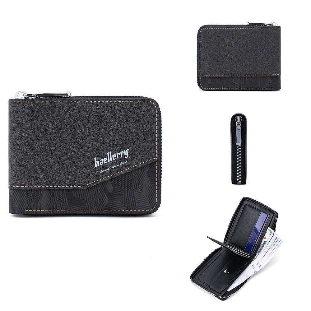 Men's Retro Short Zipper Contrast Color Ticket Men's Wallet