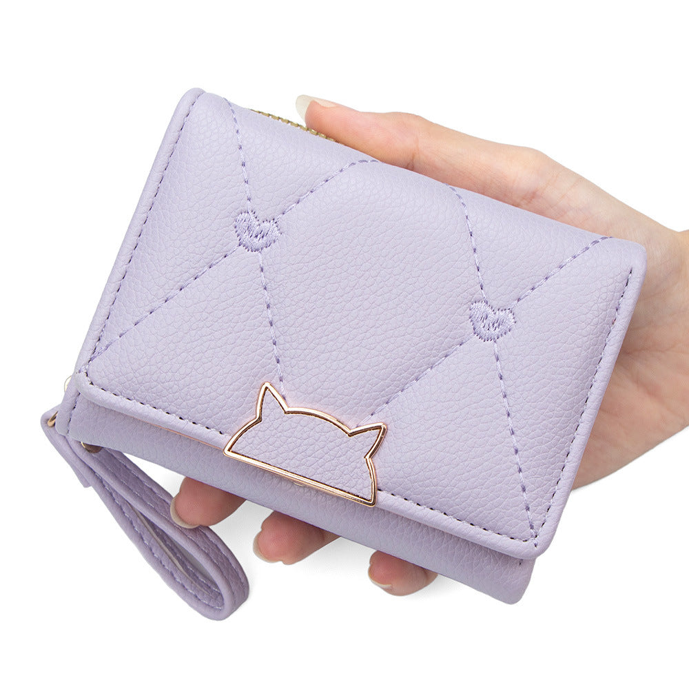 Women's Short Classic Style Simple Embroidered Love Ladies Wallet