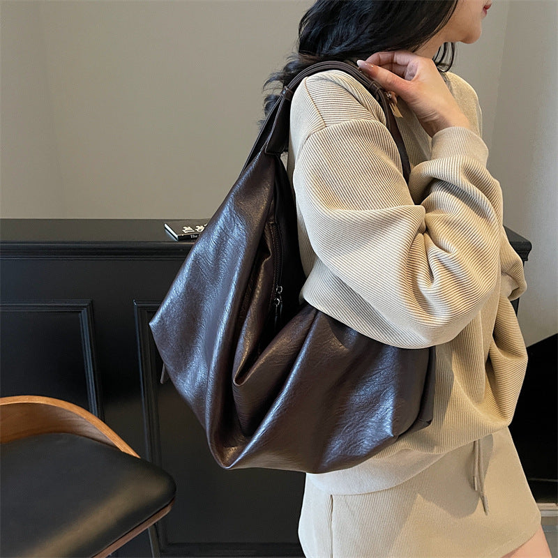 Fashion Soft Leather Simple Solid Color Leisure Women's Shoulder Bag