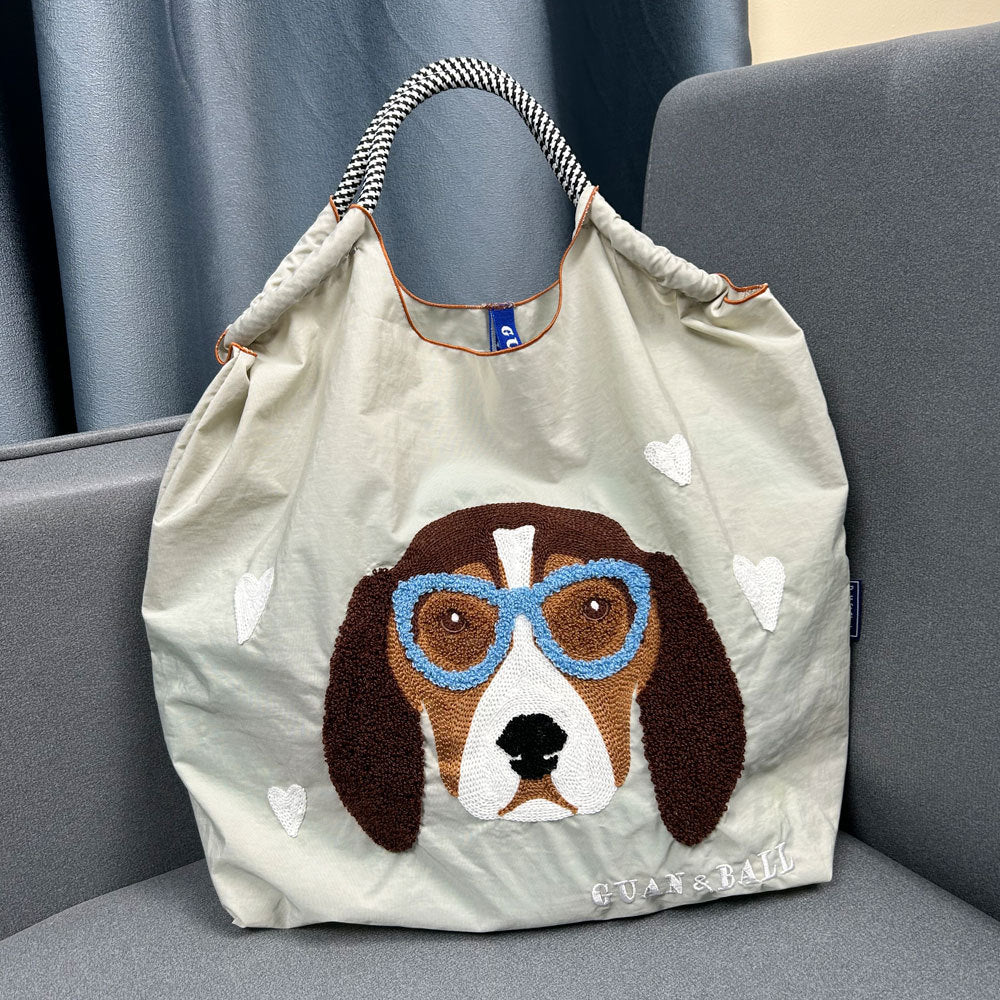 Style Cute Dog Towel Embroidery Embroidered Large Women's Shoulder Bag