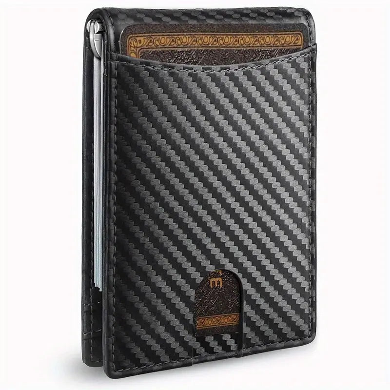 Men's Carbon Fiber Multiple Slots Gold Letter Card Holder