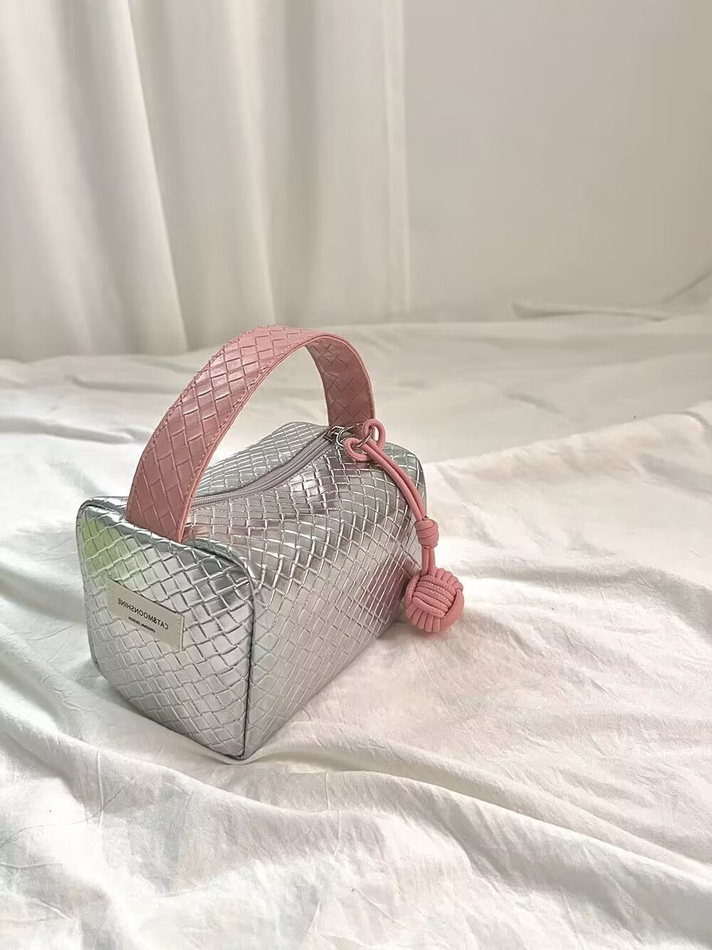Sier Pink Color Matching Woven Hand Portable Cosmetic Bags
