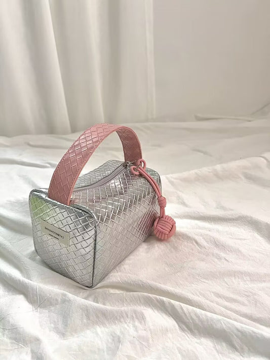 Sier Pink Color Matching Woven Hand Portable Cosmetic Bags