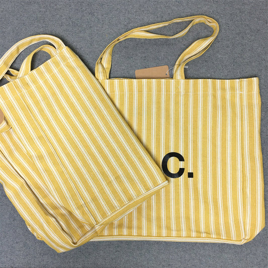 Women's & Men's & Vertical Stripes Shopping Portable Canvas Handbags