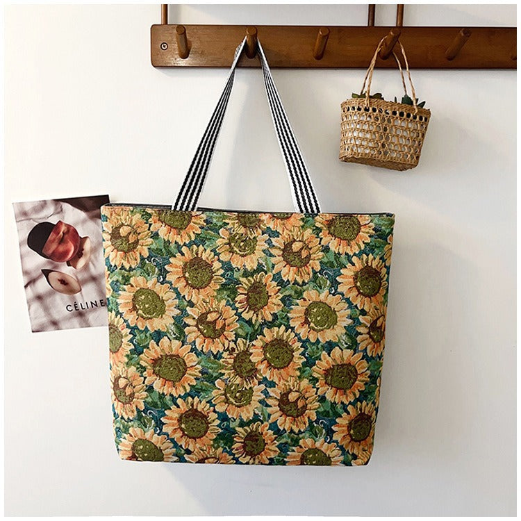 Women's Large Capacity Totes Gold Silk Embroidered Canvas Creative Women's Shoulder Bag