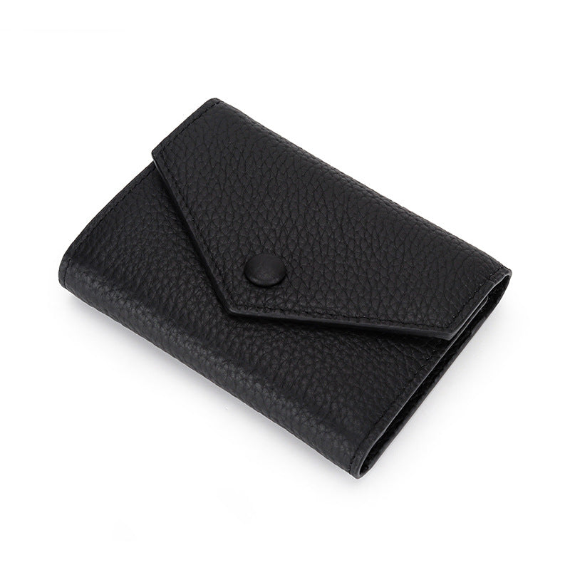 Women's Short Simple Folding First Layer Cowhide Ladies Wallets