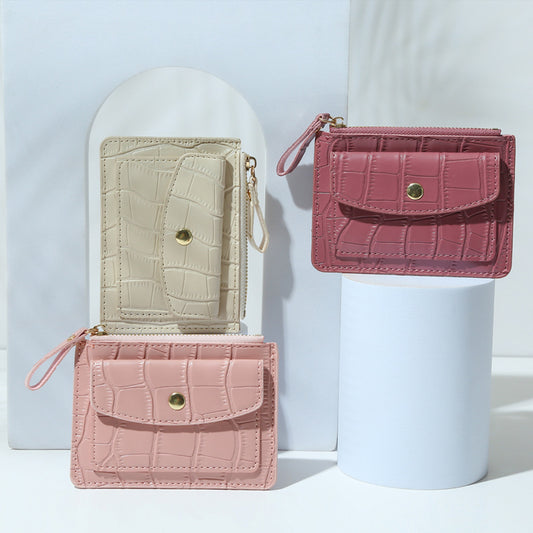 Zipper Slot Female Candy Color Crocodile Card Holder