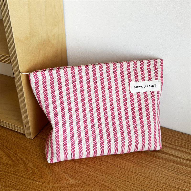 Women's Contrast Color Vertical Stripes Pink Large Capacity Wash Makeup Bag
