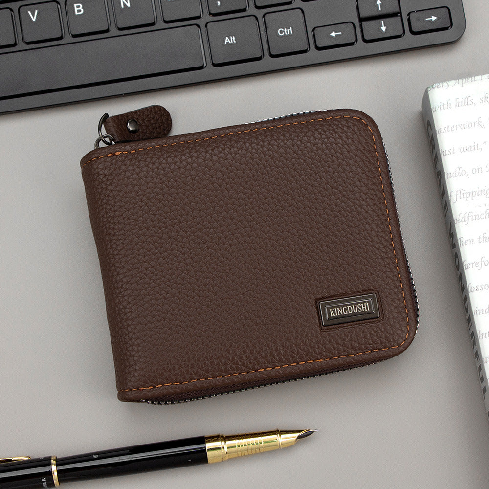 Men's High-grade Lychee Pattern Short Chain Hinge Men's Wallet