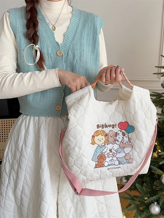 Style Soft Cute Embroidered Quilted Cotton Large Capacity Handbags