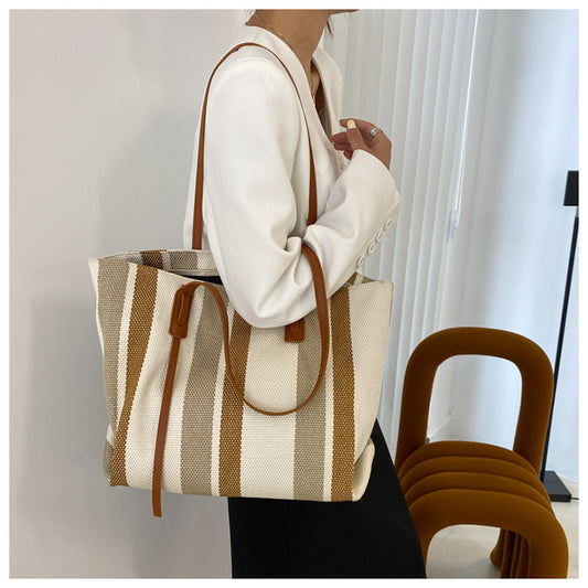 Women's Korean With Simple Vertical Stripes Fashion Shoulder Bags