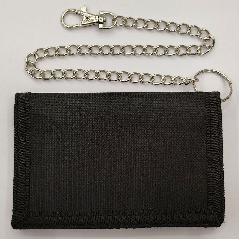 Men's Folding Chain Black Three-fold Zipper Purses