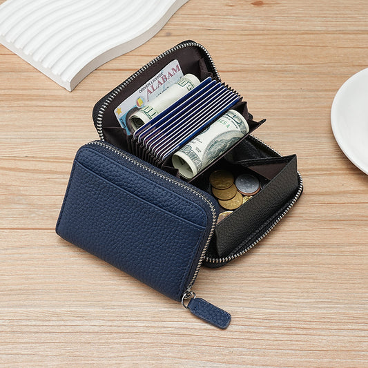 Women's & Men's & Multifunctional Leather Organ Clamp Cowhide Card Holder