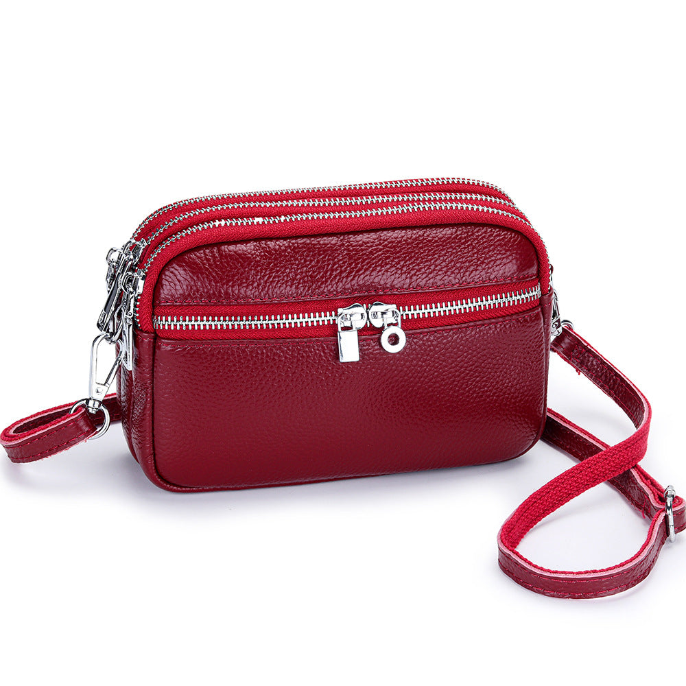 Women's Genuine Leather Fashionable Large Capacity Zip Small Square Bags