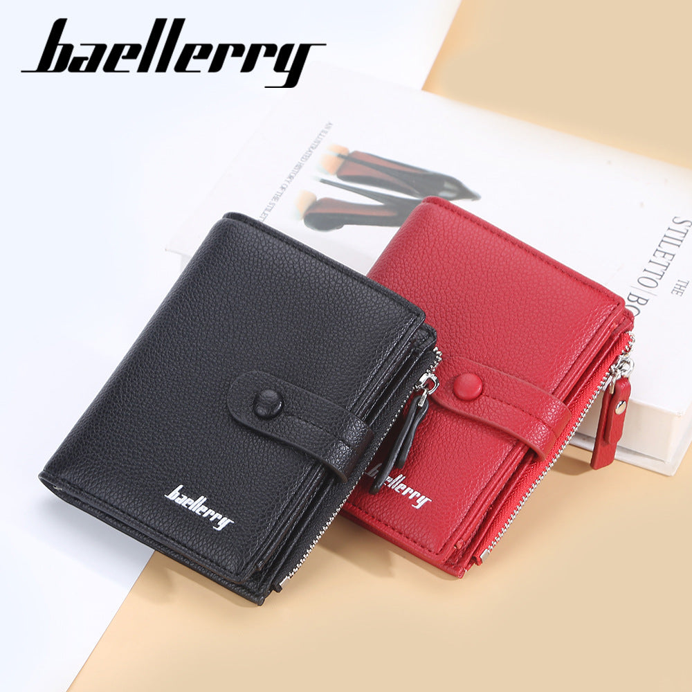 Women's Short Litchi Pattern Multiple Slots Hasp Ladies Wallet