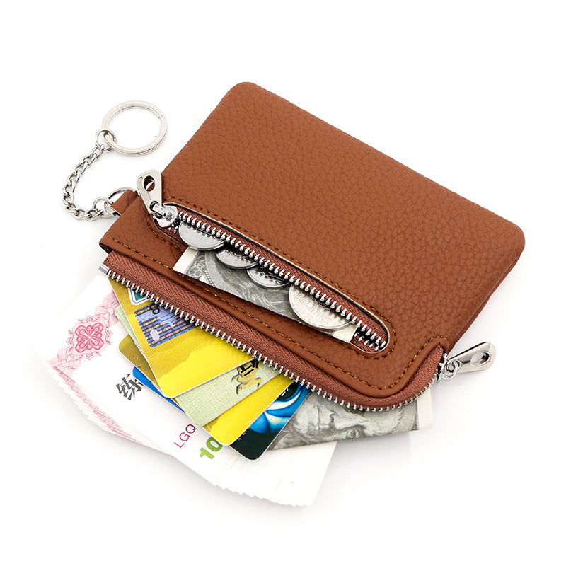 Litchi Pattern Zipper Dark Cell Multifunctional Card Holder