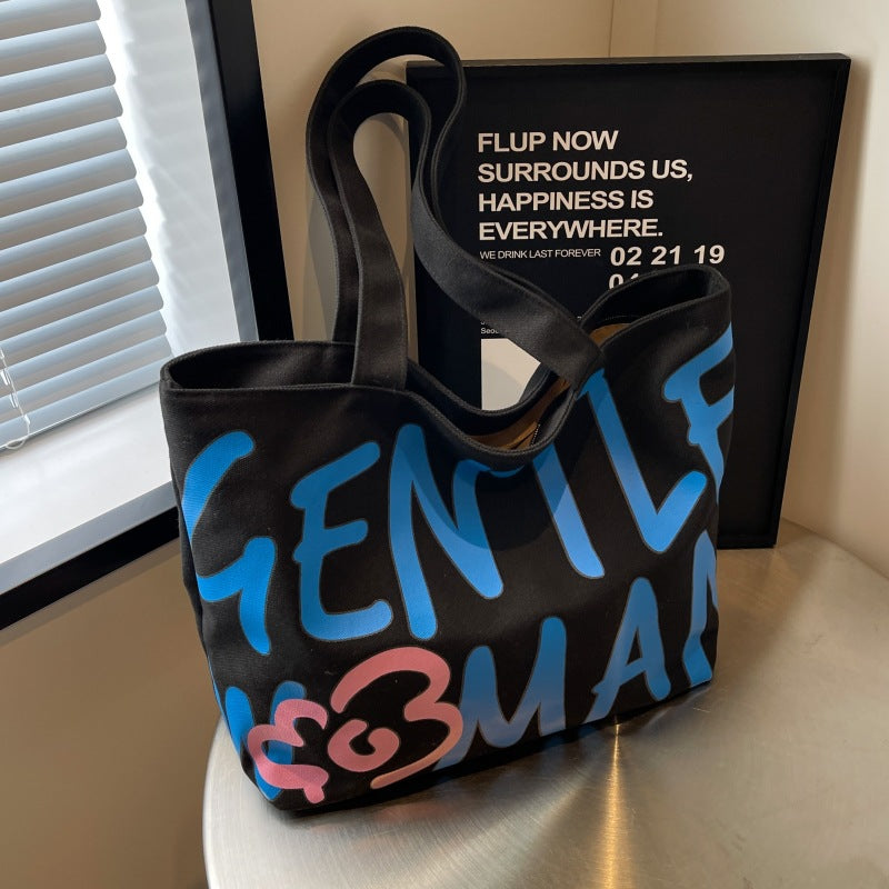 Women's Alphabet Canvas Large Capacity Art Class Women's Shoulder Bag