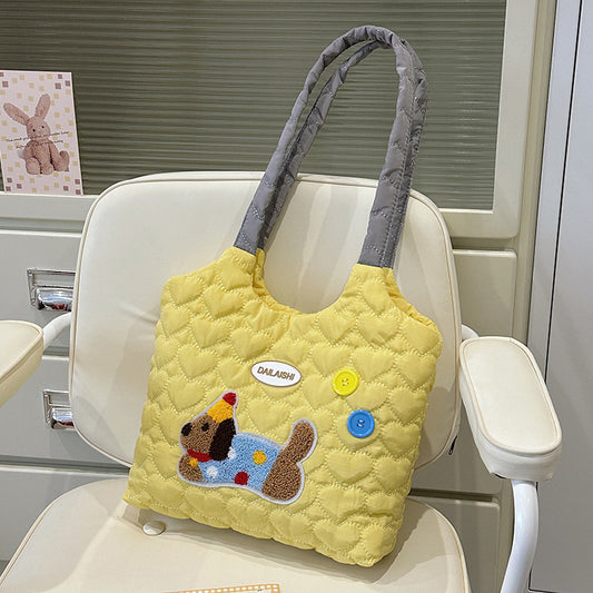 Women's Cartoon Quilted Love Hand Shopping Mummy Shoulder Bags