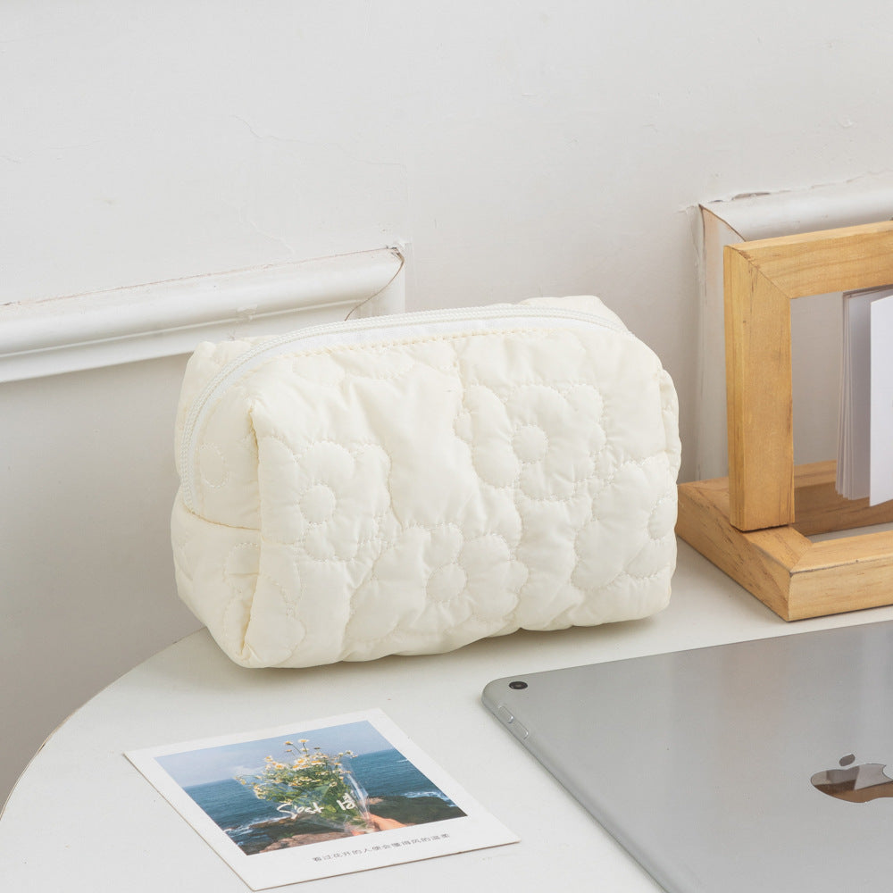 Women's Candy Color Quilted Flower Storage Portable Cosmetic Bags