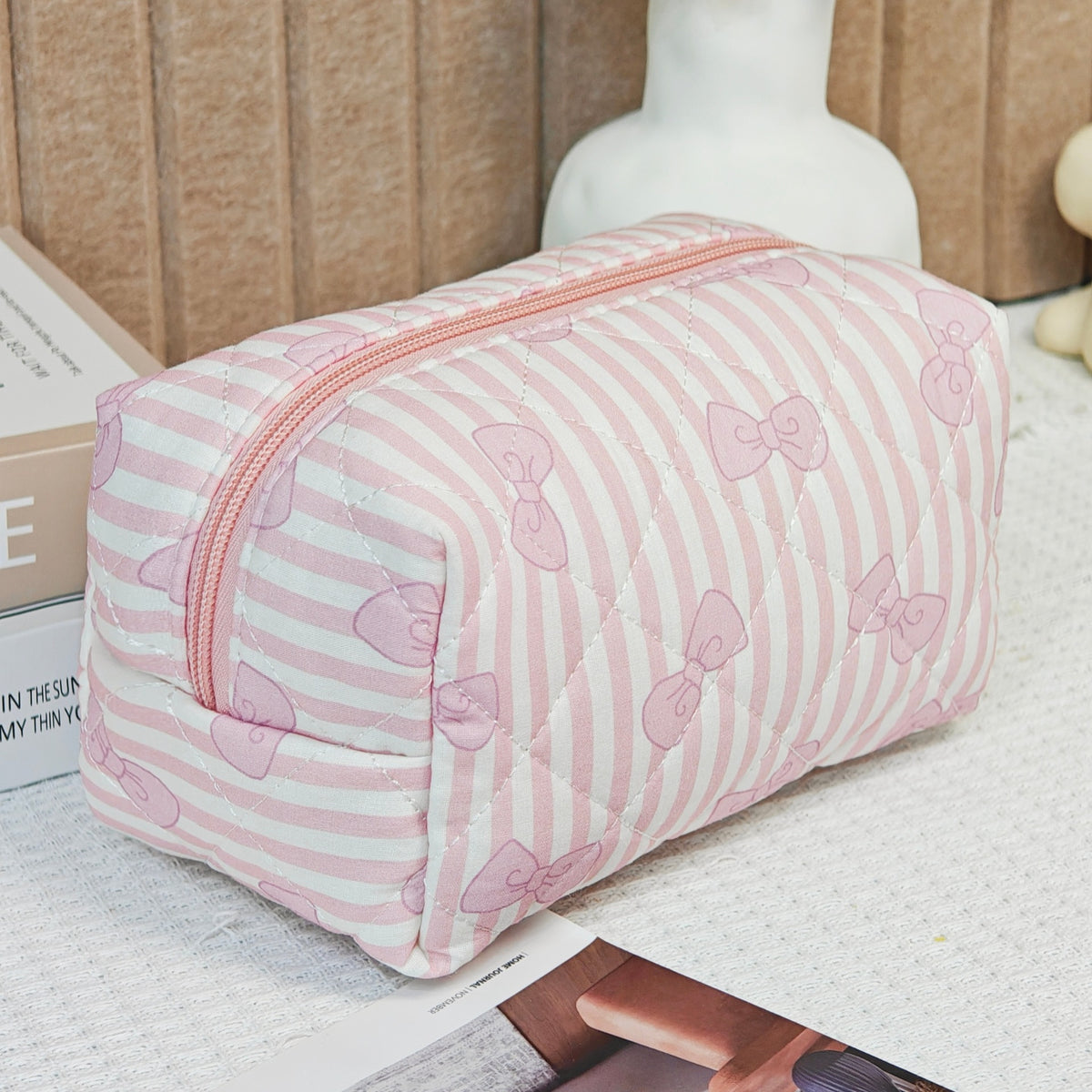 Bear Printing Vertical Large Capacity Portable Pillow Cosmetics Makeup Bag