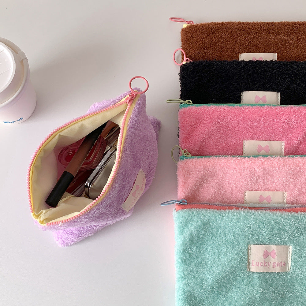 Korean Style Plush Simple Cosmetics Storage Change Earphone Cosmetic Bags