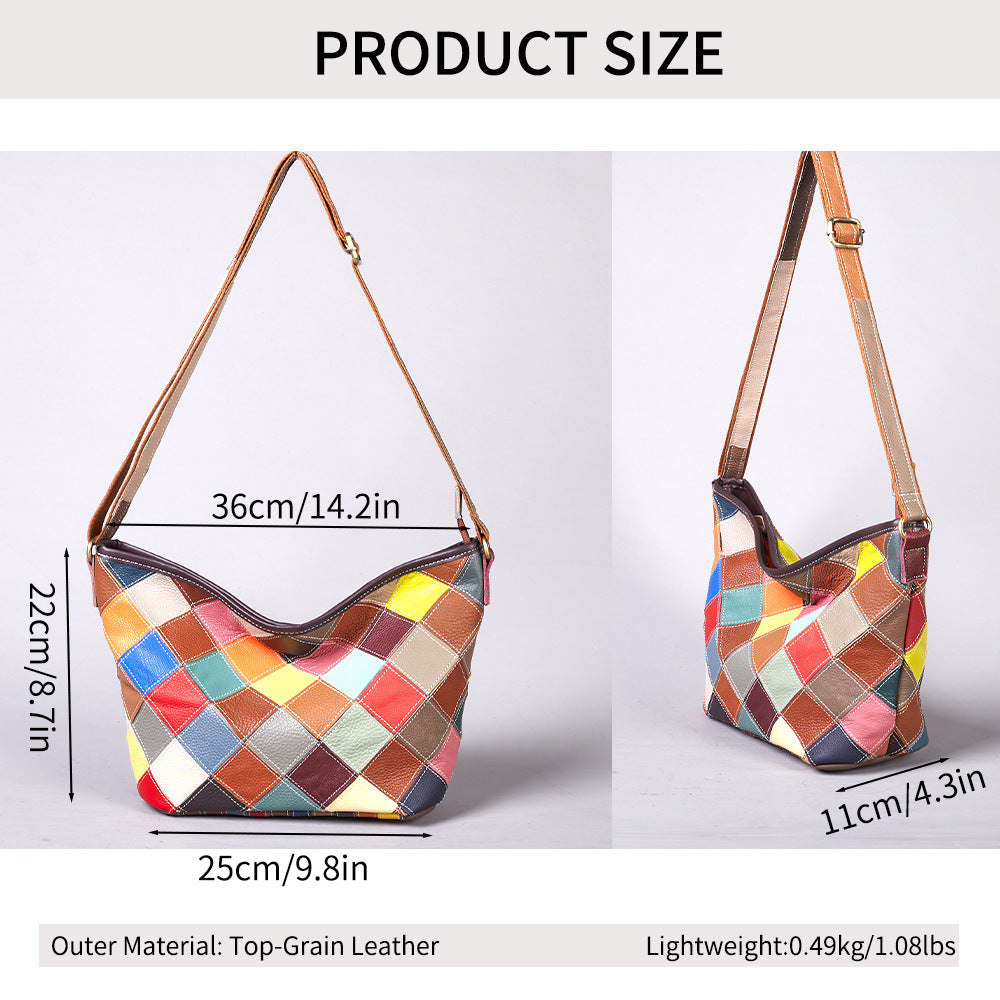 Women's Large Capacity Handmade Plaid Pattern Random Contrast Color Women's Shoulder Bag