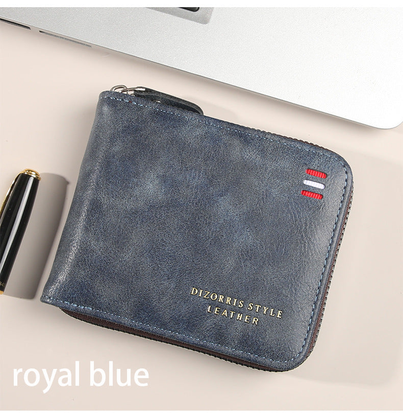 Men's Short Horizontal Zipper Vintage Cubic Men's Wallet