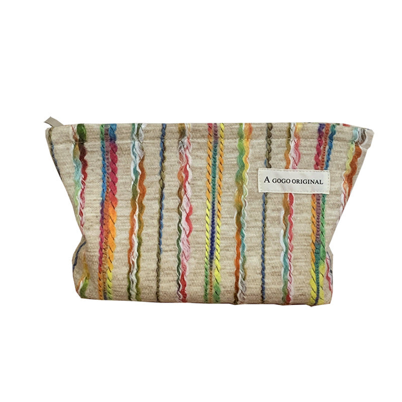 Women's Striped Make-up Portable Skin Care Buggy Clutch Makeup Bag