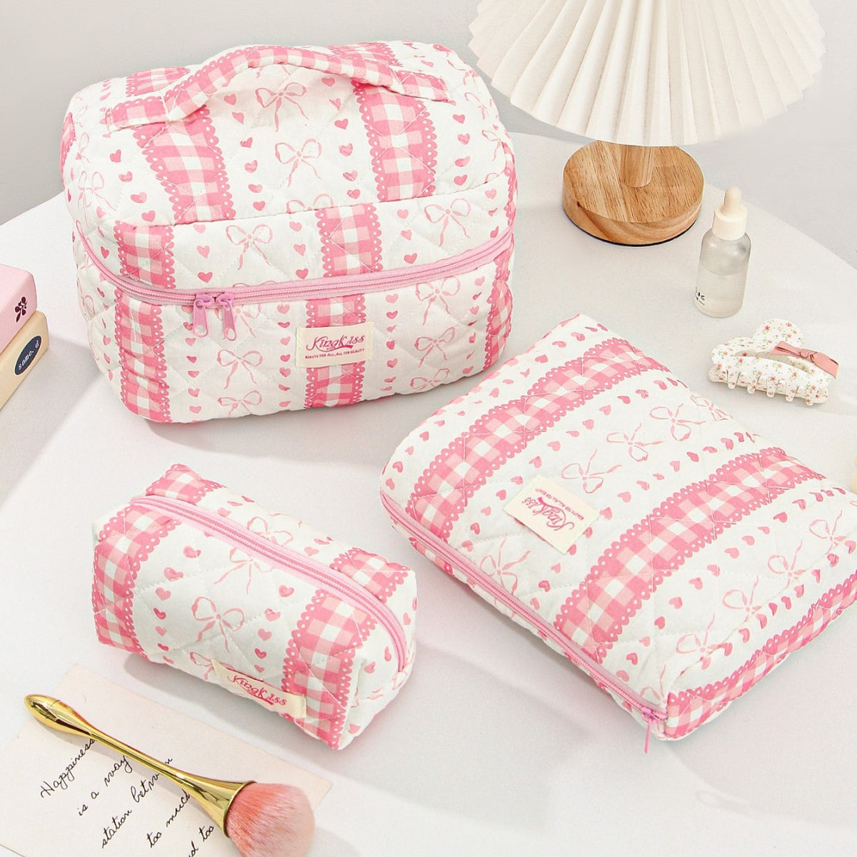 Love Heart Bow Portable Large Capacity Makeup Bag