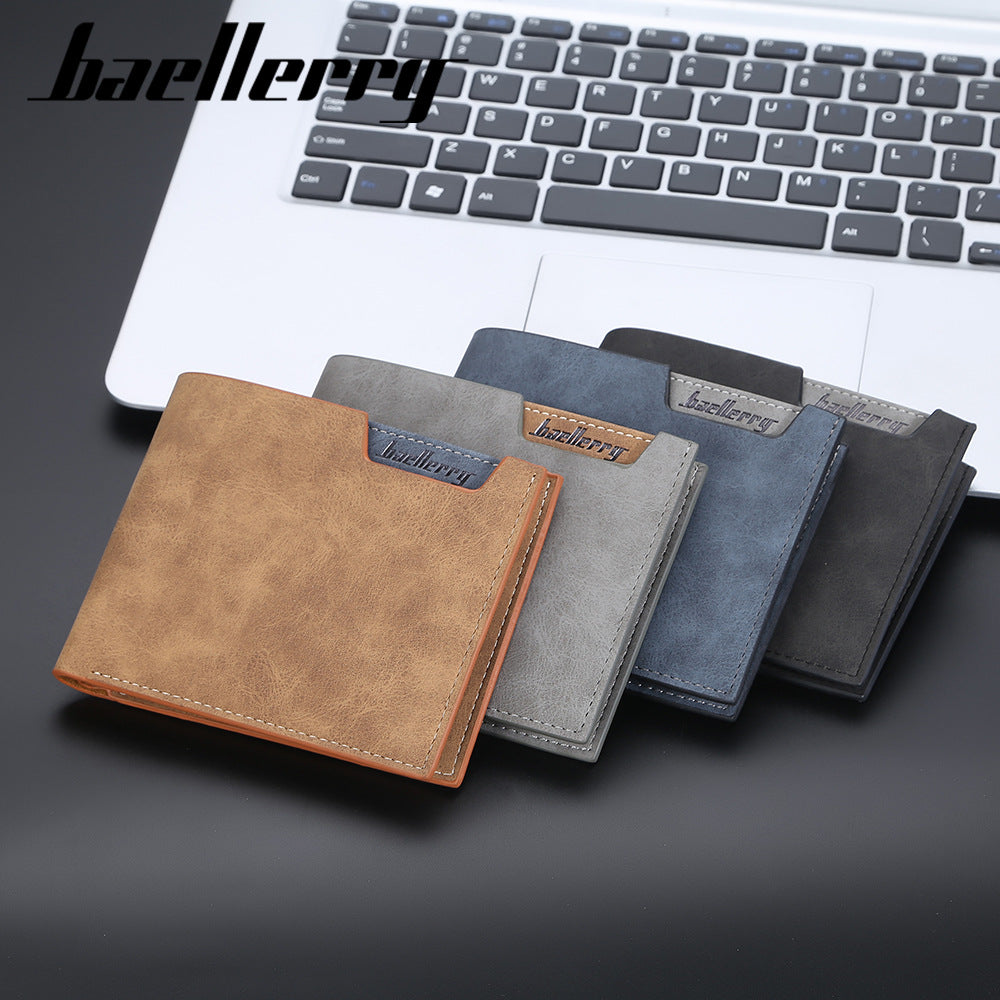 Men's Short Multiple Slots Open Matte Leather Men's Wallets