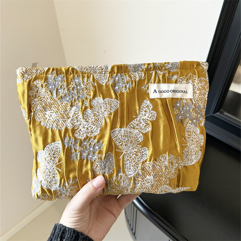 Butterfly Three-dimensional Relief Pleated Print Portable Makeup Bag