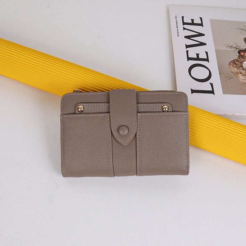 Women's Mid-length Solid Color High-grade Large Capacity Two Fold Folding Card Holder