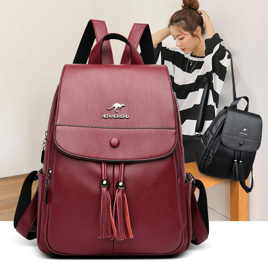 Women's Female Versatile Large Capacity Soft Leather Backpacks