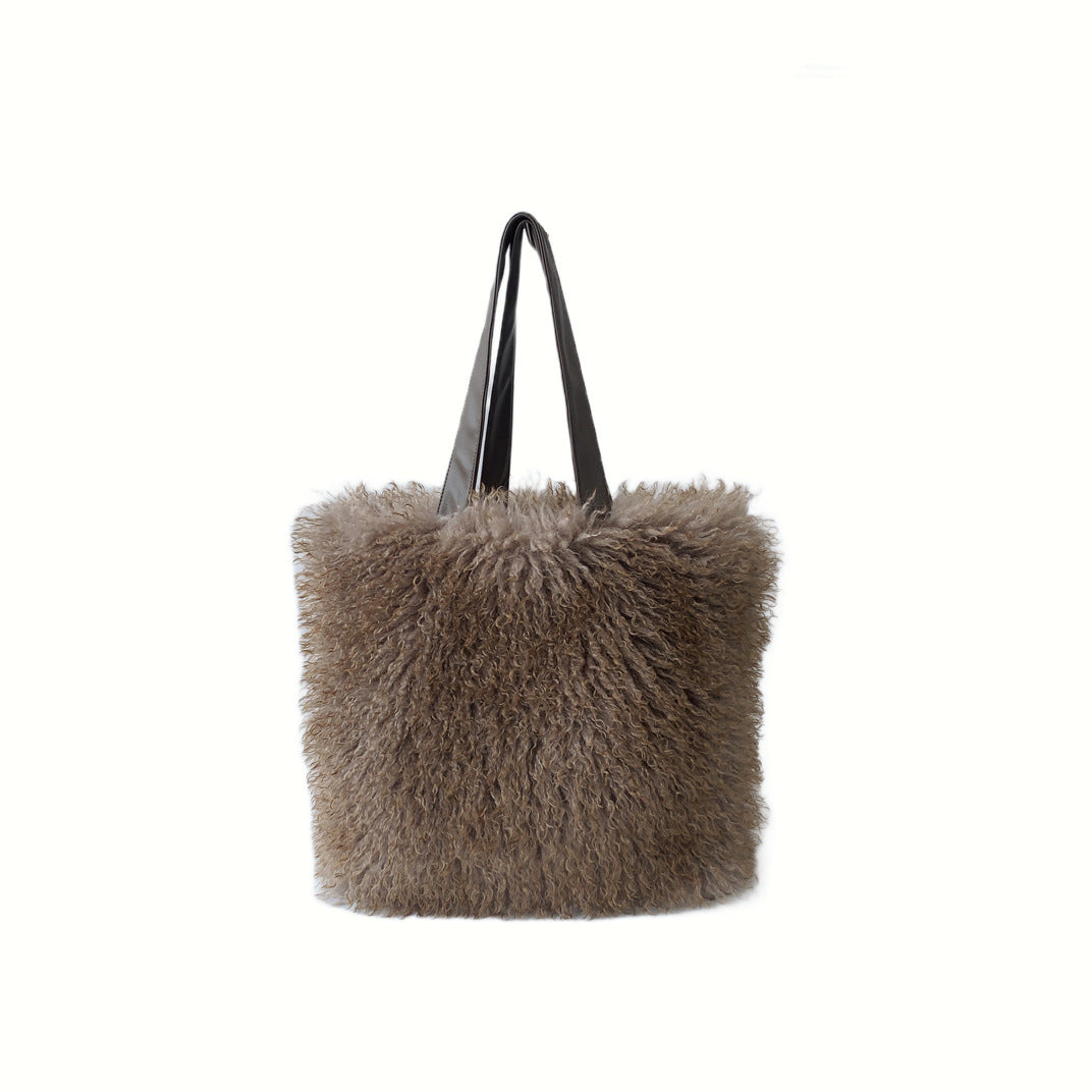 Women's Imitated Tibet Sheep Fur Gradient Color Handbags