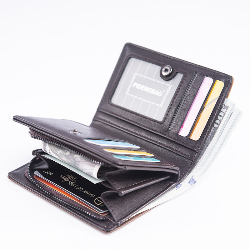 Men's Large Capacity Vertical Leather Stitching Zipper Cash Bags