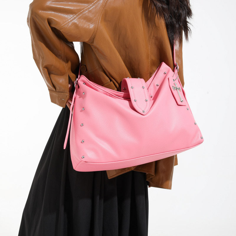 Women's Textured Rivet Solid Color Retro Large Bags